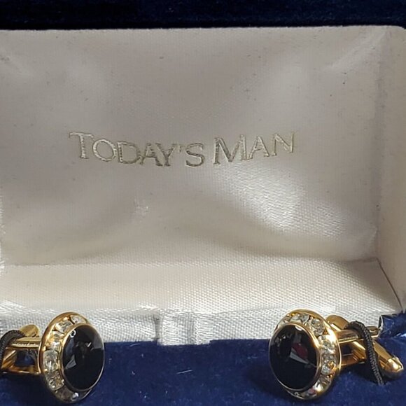 Today's Man Cufflinks Gold-Tone Black Onyx & Crystal Cufflink & Stud Set - Picture 5 of 10